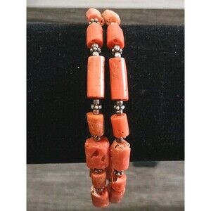 Coral Tube Sterling Silver Double Strand Vintage Bracelet Tested Rare